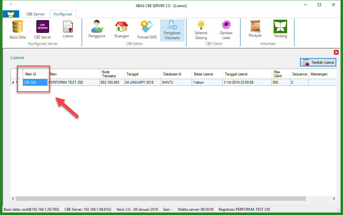 Informasi Client Id untuk JIBAS Computer Based Exam