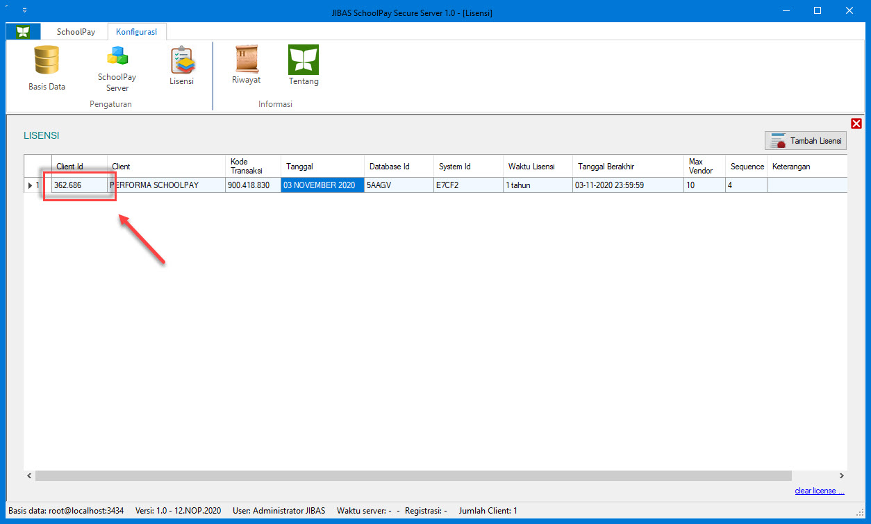 Informasi Client Id untuk JIBAS SchoolPay